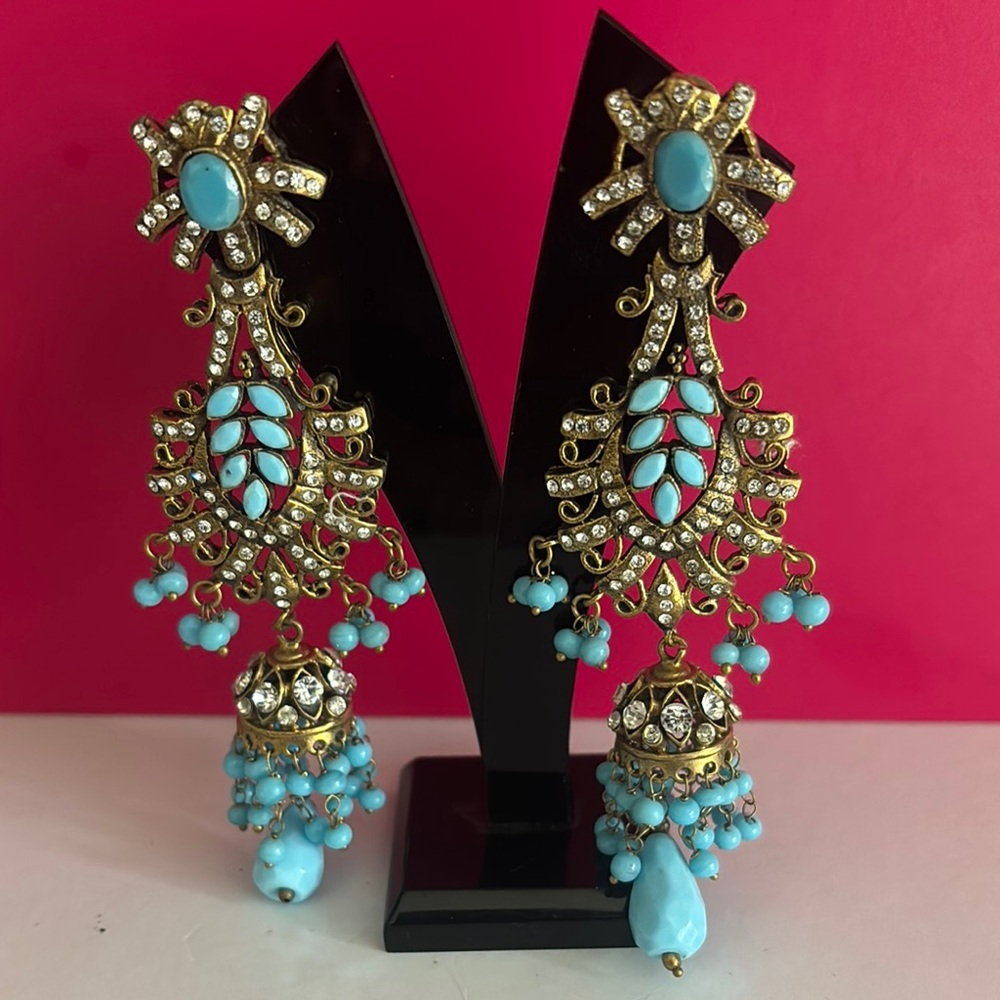 Elegant Gold and Turquoise Chandelier Earrings
